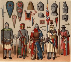 Shields, helmets, coats and armors from French knights.