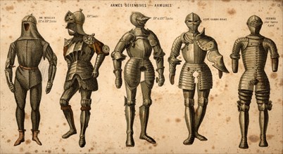 Various European armors from the 12th century coat of mail to the one of the foot infantry.