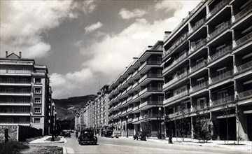Overview of Mandri street in Barcelona, with new housing buildings, 1950s.