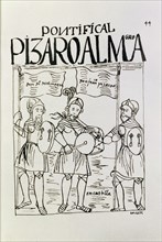 Francisco Pizarro and Diego de Almagro with a flageolet player of Castile, illustration from the ?