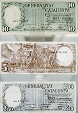 Banknotes of 10 pesetas of legal tender issued by the Generalitat de Catalonia during the Spanish?