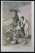 Los Caprichos, series of etchings by Francisco de Goya (1746-1828), plate 60: 'Ensayos' (Trials),?