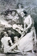 Los Caprichos, series of etchings by Francisco de Goya (1746-1828), plate 69: 'Sopla' (Gust the w?