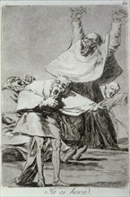 Los Caprichos, series of etchings by Francisco de Goya (1746-1828), plate 80: 'Ya es hora' (It is?