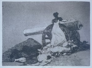 The Disasters of War, a series of etchings by Francisco de Goya (1746-1828), plate 7: 'Qué valor'?