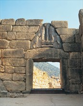 Detail of Lion Gate at Mycenae.