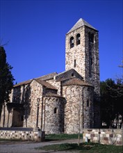 View of the apse and bell tower of the church of Santa Maria de Barbera.