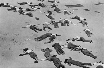Spanish Civil War 1936-39. Madrid, Montaña headquarters, bodies of rebel soldiers in the headquar?