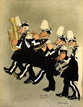 Military band, caricature, 1900.