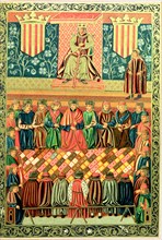 King James I the Conqueror presiding the Courts of Lleida in March 1242. Miniature in the 'Consti?