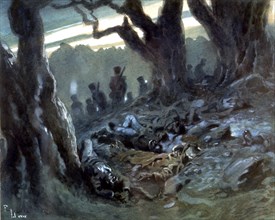 The tragic dawn on November 17, 1822 in El Tres Roures (the Three Oaks), watercolor, 1940.