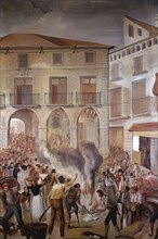 Burning of French stamped paper in the main square of Manresa the June 2, 1808.