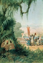 Discovery of America, landing of Columbus at the island of San Salvador on October 12, 1492, taki?