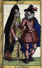 Castilians types, colored engraving from the book 'Le Theatre du monde' or 'Nouvel Atlas', 1645, ?