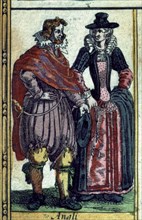 British types, colored engraving from the book 'Le Theatre du monde' or 'Nouvel Atlas', 1645, cre?