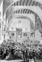 Act of the Floral Games held in the Salo de Cent of the Barcelona City Council in May 1868, engra?
