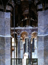 View of the royal gallery of the Palatine Chapel of Charlemagne, Aachen.