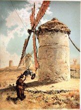 Illustration by Ricardo Balaca, scene of  the mills episode in 'Don Quixote of La Mancha', editio?