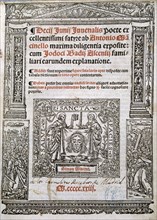 Cover of the play 'Satires' by Decimus Junius Juvenal, edition of 1523.
