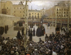 'Garotte' execution by homicide of Aniceto Peinador in Barcelona, oil by Ramón Casas.