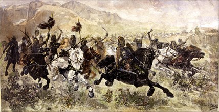 'Huns charging at the enemy', copy of a painting by Ulpiano Checa.
