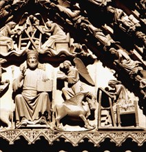 Detail of the Sculptures of the tympanum in the door of the Sarmental, Burgos Cathedral, Christ d?