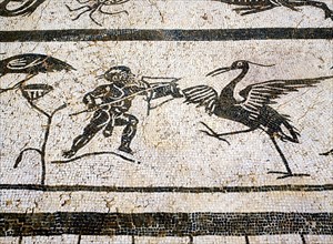 Faun fighting with birds, detail of a mosaic in the city of Italica, founded in 206 BC by Publio ?