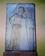 Relief of a stele with a pensive Athena, preserved in the Acropolis Museum in Athens.