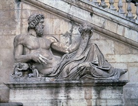 Allegory of the Tiber river, Roman statue in the Campidoglio square of Rome.