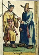 Chinese types, colored engraving from the book 'Le Theatre du monde' or 'Nouvel Atlas', '1645, cr?