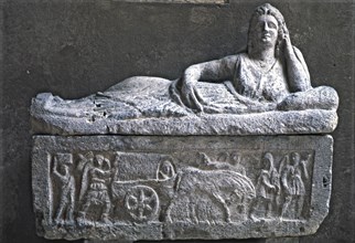 Etruscan Sarcophagus with the sculpture of a woman on the cover.