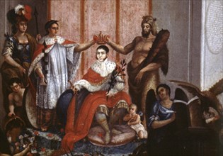 Oil painting represents the coronation of Agustín de Iturbide (1783-1824), soldier, politician an?