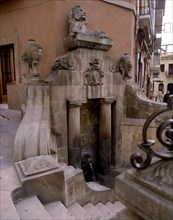 Detail of the 'Lion Fountain', hot spring in the center of the town of Caldes de Montbui.