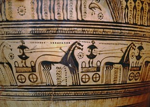 Krater by painter Hirschfeld with funerary scene of the geometric period, detail.