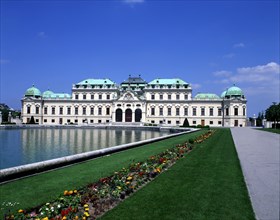 View of the Belvedere Palace and its gardens in Vienna.