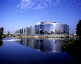 View of the European Parliament building in Strasbourg city.