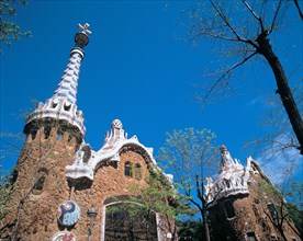 Detail of the entrance to the Park Guell in Barcelona, designed by Antoni Gaudi.