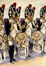 Music band of the 57 Grenadier Regiment from France, 1803-1805, drums, drawing, 1940.