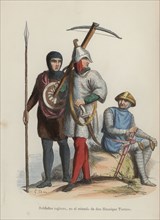 British soldiers, during the reign of Henry III, squire, crossbowman and infantry soldier, engrav?
