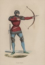 French archer, engraving, 1845, copy of a miniature of Froissart Chronicles.