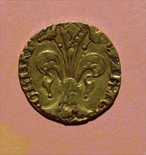 Florin, currency of the time of Peter III, coined in Perpignan, reverse.