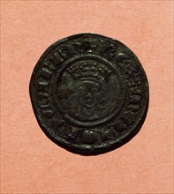 Diner (Catalan title), currency of the time of James II, mint in Mallorca, head.