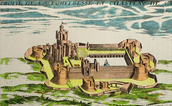 War in Roussillon (1635 - 1639), view of the fortress and the castle of Salses (France), accordin?