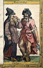 Tartar types, colored engraving from the book 'Le Theatre du monde' or 'Nouvel Atlas', 1645, crea?
