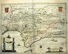 Andalusia, colored engraving from the book 'Le Theatre du monde' or 'Nouvel Atlas', 1645, created?