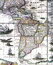 South America, colored engraving from the book 'Le Theatre du monde' or 'Nouvel Atlas', 1645, cre?