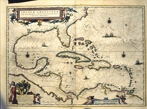 Antilles - Mexico, colored engraving from the book 'Le Theatre du monde' or 'Nouvel Atlas', 1645,?