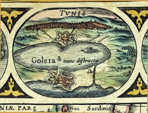 Tunisia and Goleta, colored engraving from the book 'Le Theatre du monde' or 'Nouvel Atlas', 1645?