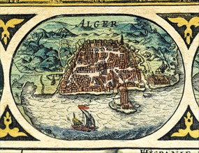 Algiers, colored engraving from the book 'Le Theatre du monde' or 'Nouvel Atlas', 1645, created, ?
