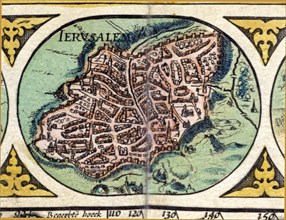 Jerusalem, colored engraving from the book 'Le Theatre du monde' or 'Nouvel Atlas', 1645, created?